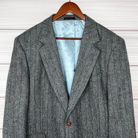Boston Traders Men's Gray Wool Tweed Single Breasted Lined Sports Coat Blazer - Picture 1 of 15